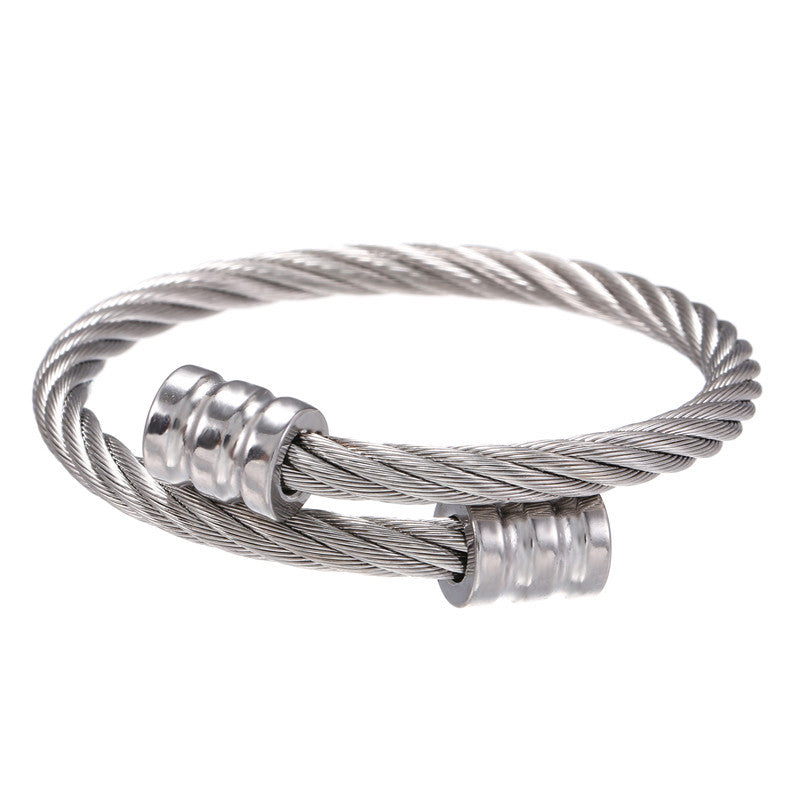 Retro personalized stainless steel wrapped geometric bracelet